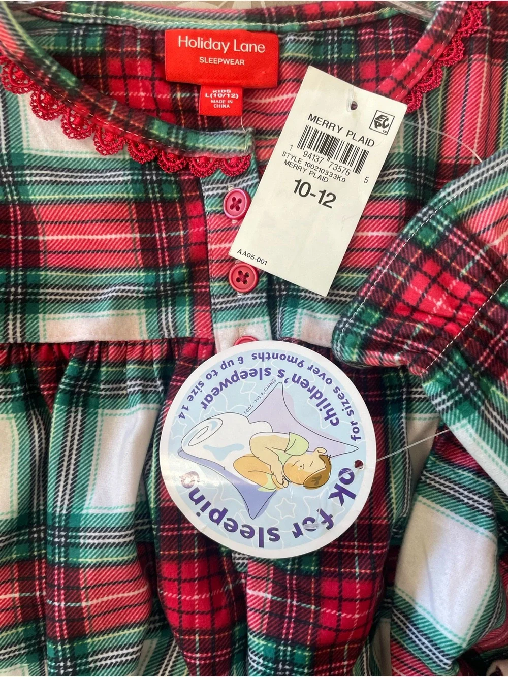 Holiday Lane Girls' Red & Green Plaid Long-Sleeve Nightgown